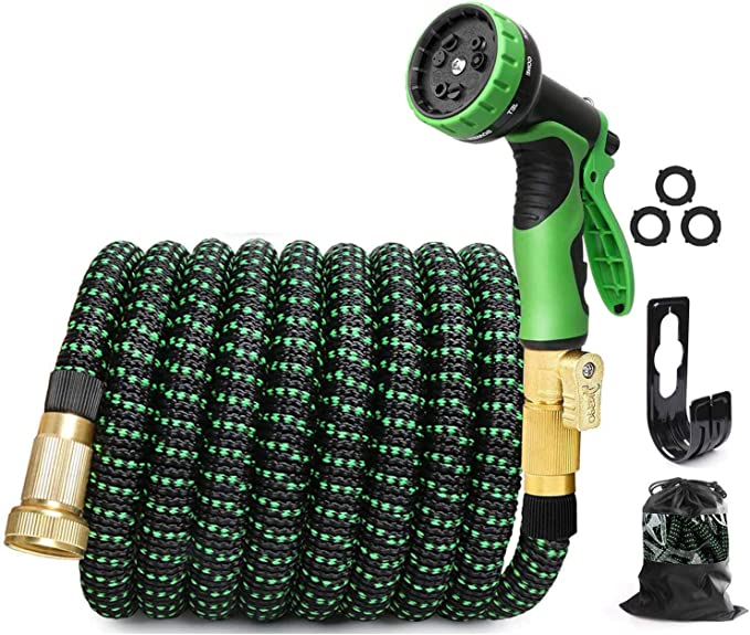 EASYHOSE Garden Hose 25FT, Expandable Water Hose with Extra-Strong Brass Connector,10 Function Spray Nozzle, Flexible Hose with Enhanced Fabric,Superior Strength 3750D(25FT)