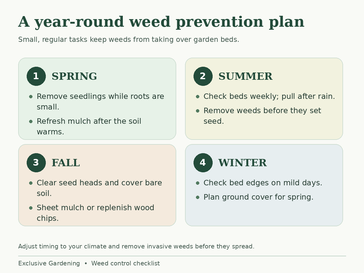 How to prevent weeds in garden beds: a year-round weed control calendar