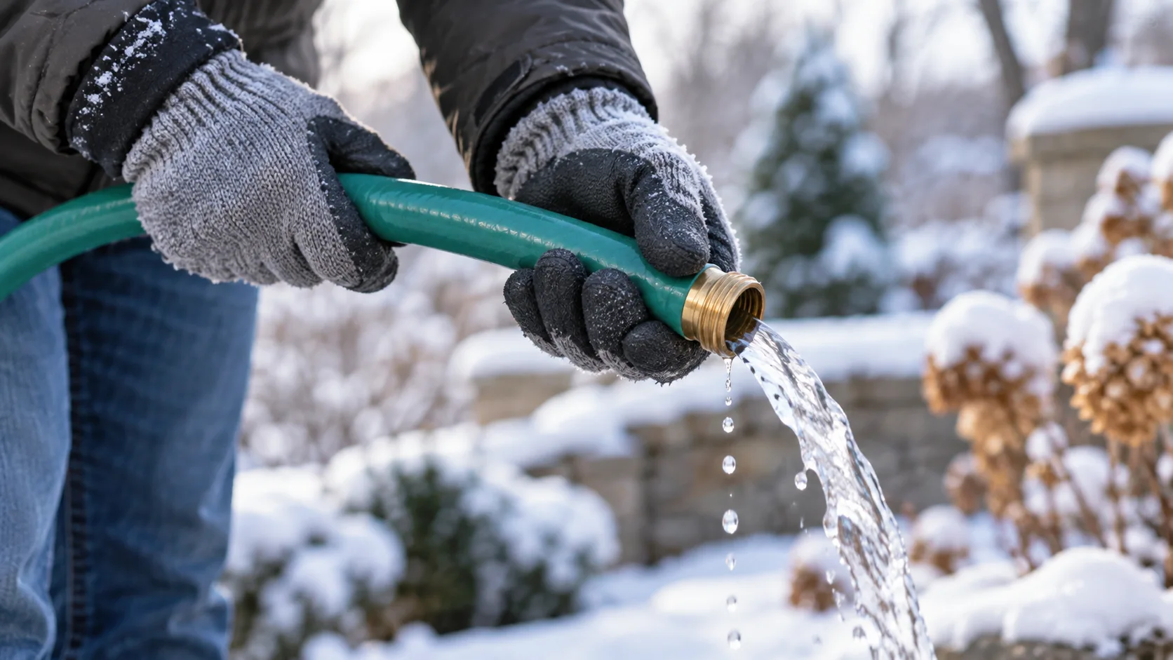 How to drain a garden hose: water running out of a hose before winter storage