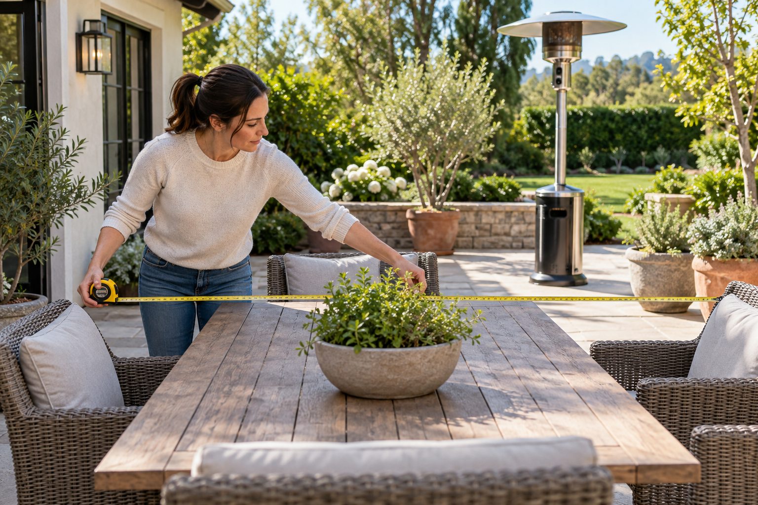 Measuring an outdoor dining area to choose the right patio heater size